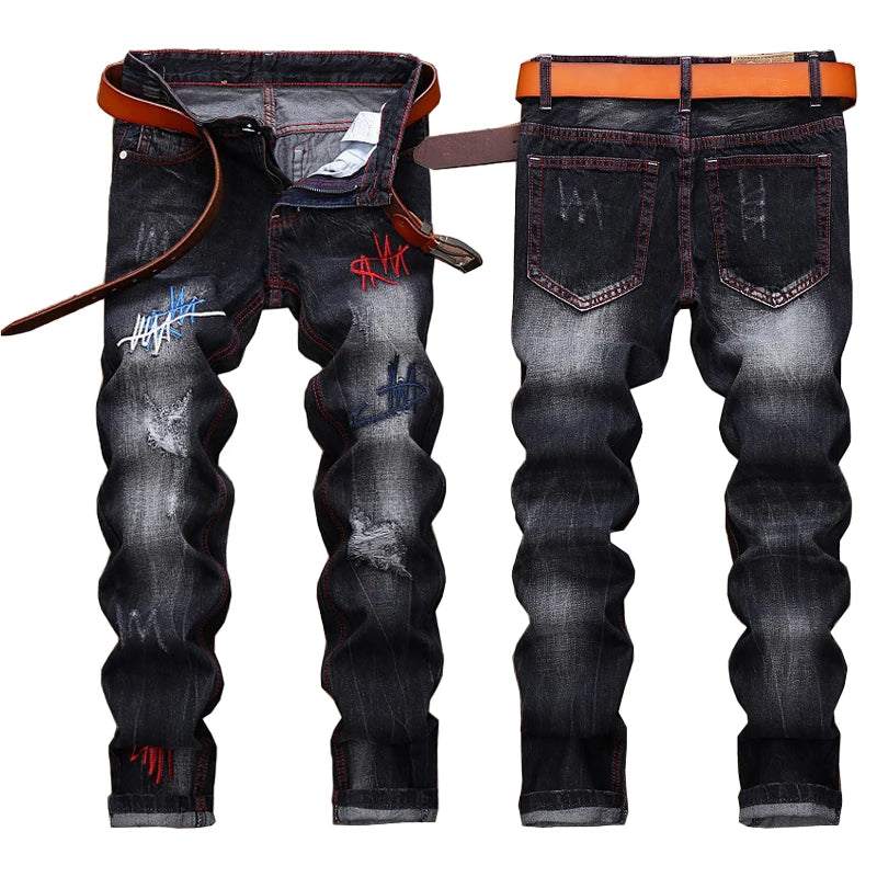 New Ripped Jeans Men's Straight Personality Men's Pants