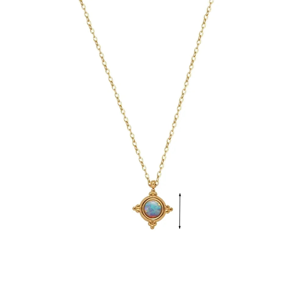 New Arrival Design 18k Gold Plated Jewelry Set Non Tarnish Stainless Steel Vintage Earrings Gold Opal Necklace for Women