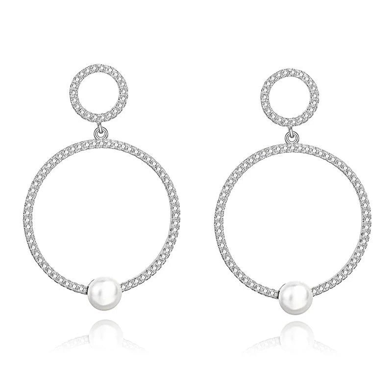 925 sterling silver fashion original full diamond round big circle simple stud earrings for women