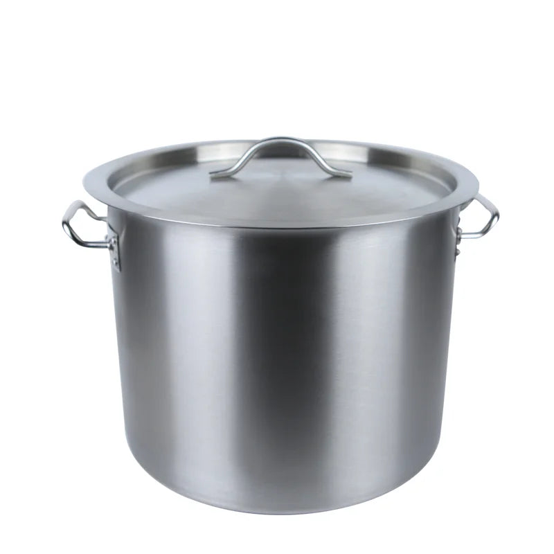 Commercial Stainless Steel Cooking Pot 22 Liter Large Capacity Stock Pot with Lid Double Handles 3-layer Bottom