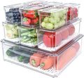 BPA-Free 10 Pack Fridge Organizer Stackable Refrigerator Storage Containers Bins with Lids for Food Drinks Vegetable Storage