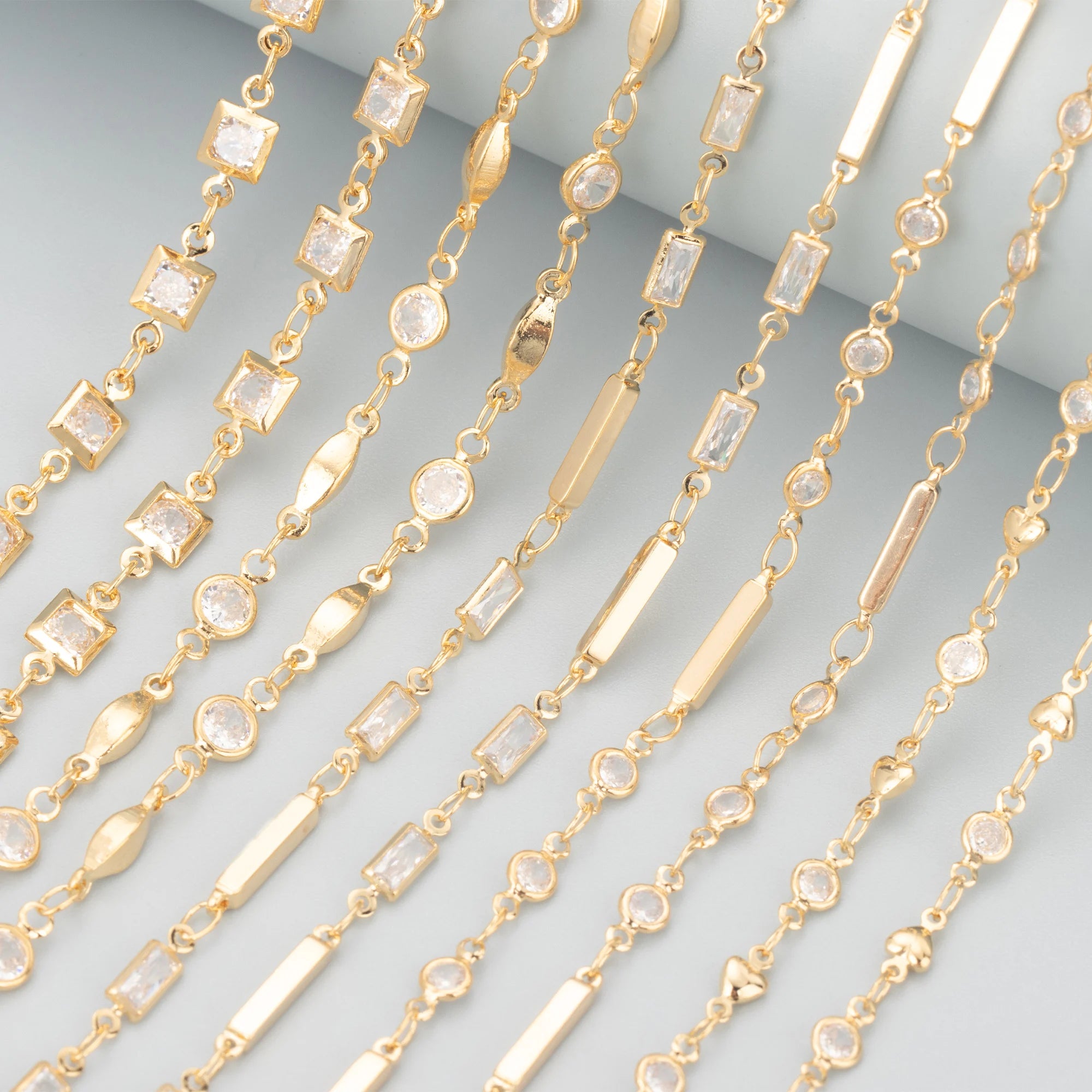 C160 1m/lot 18k Gold Plated  Chain Nickel Free Copper Metal Zircon for Jewelry Making DIY Bracelet Necklace Component Pass REACH