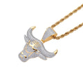 Men New Fashion Hip Hop Bling Gold Silver Iced Diamond Bull Head Choker Necklace Pendant for Gift