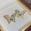 Female S925 Silver Needle Simple Zircon Earrings Cute 18K Real Gold Plated Rainbow Sweet Colorful Crystal Butterfly Earrings