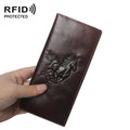 Andong Block Genuine Cow Leather Long Wallets for Men Wallet Vintage Embossed Horse Grain Purse Pocket Purses Card Holder