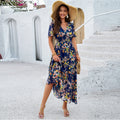 Summer Women's Clothing Lady Elegant Temperament Dresses Women Casual Beach Seaside Holiday Printed Waist Short Sleeve Dress