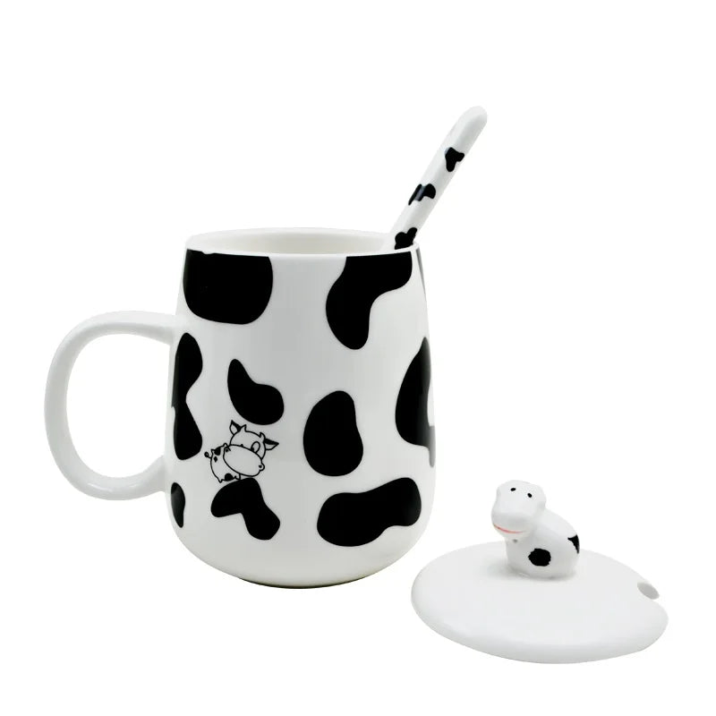 White Milk Cup with Cow Pattern Custom logo Printing Ceramic Cups for Coffee or Tea