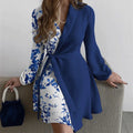 Y0173 Hot Sale Spring Autumn Women Print Spliced Casual Dresses Fashion Long Sleeve Office Dress Work Formal Dress