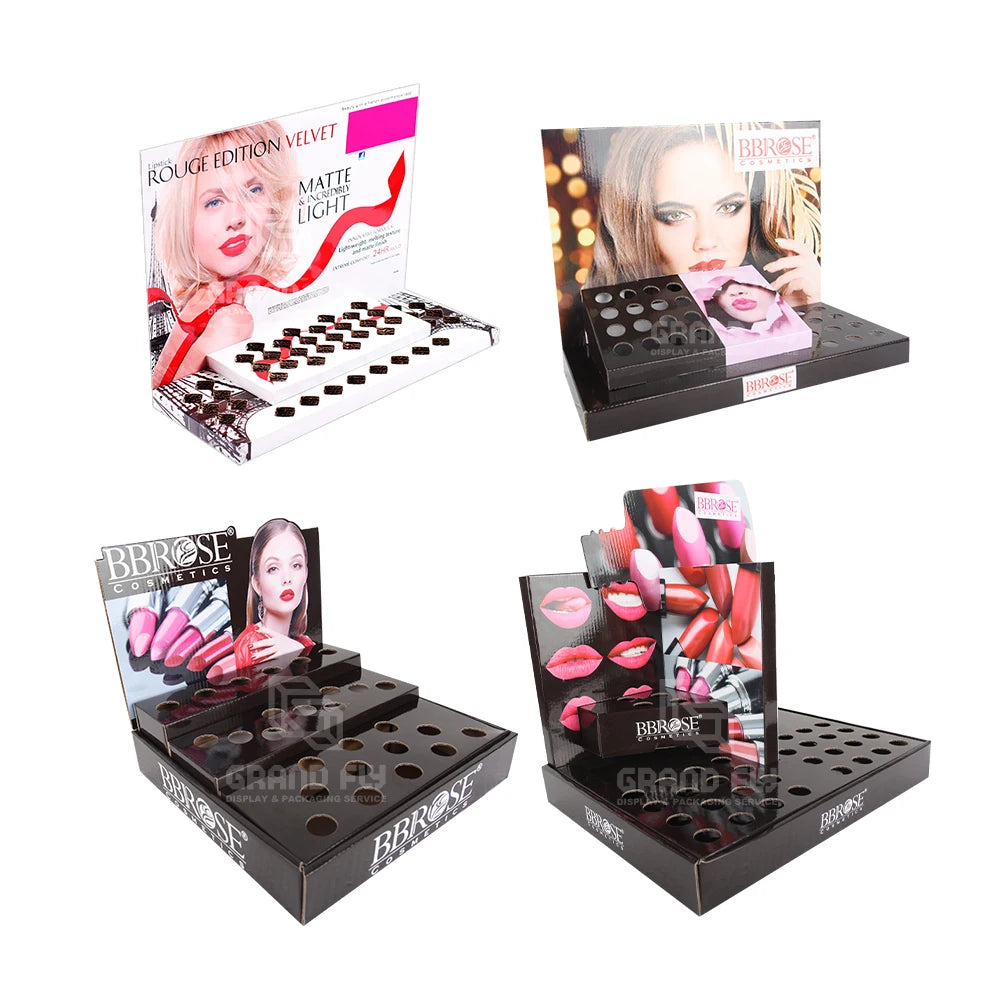 Cosmetics Counter Display Retail Lip Balm Display Box Cardboard Packaging Table Top Pdq Cosmetics Box