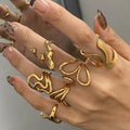 2025 Fashion Butterfly Flower Rings 18K Gold Plated Ring Stainless Steel Open Ring for Women Girls
