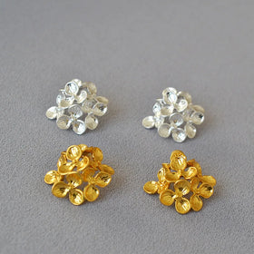 Vintage Art Three-dimensional Laminated Flower Earrings Brass Gold Plated 925 Silver Stud Earrings