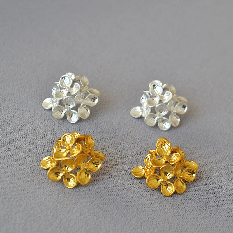 Vintage Art Three-dimensional Laminated Flower Earrings Brass Gold Plated 925 Silver Stud Earrings