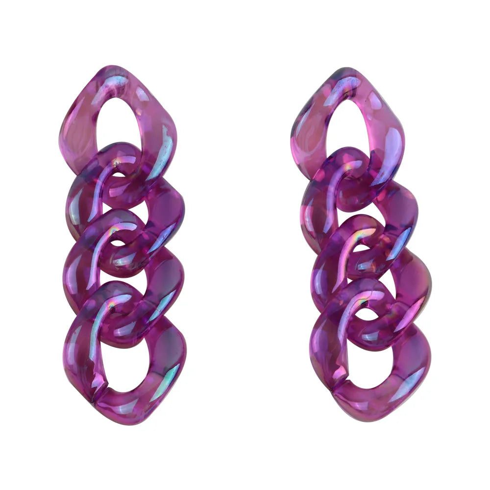 New Fashion Korean Style Transparent Purple Iridescent Color Link Chain Acrylic Resin Drop Earrings for Women Wholesale