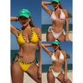 Wholesale Solid Color Triangle Bikini Clashing Bandage Backless Bikini Fashion Fitness Swimwear