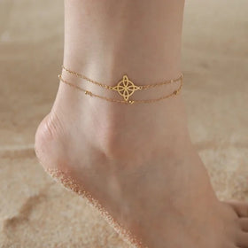 Celtic Witch Knot Bead Clip Chain Anklet Women Stainless Steel Wicca Jewelry Lucky Amulet Summer Accessories