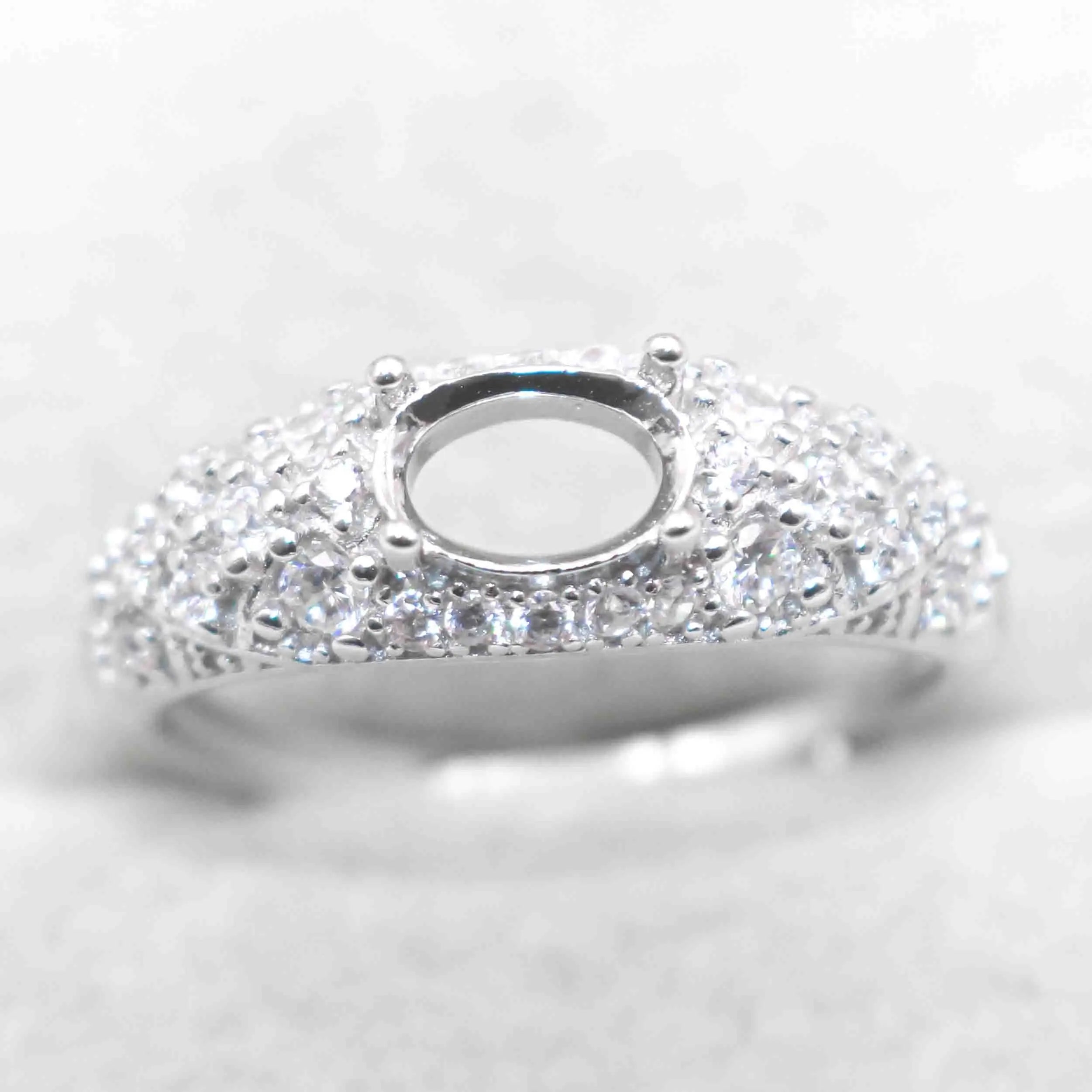 Semi Mount 6*8mm Sterling Silver Ring Empty Frame Blank Support Claw Setting S925 Base Holder Without Center Stone for DIY Inlay