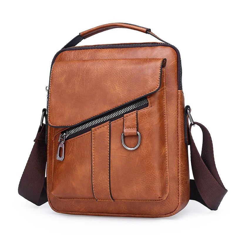 Custom LOGO Fashion Waterproof Brown Men's Shoulder Bags High Quality PU Business Casual Messenger Bag