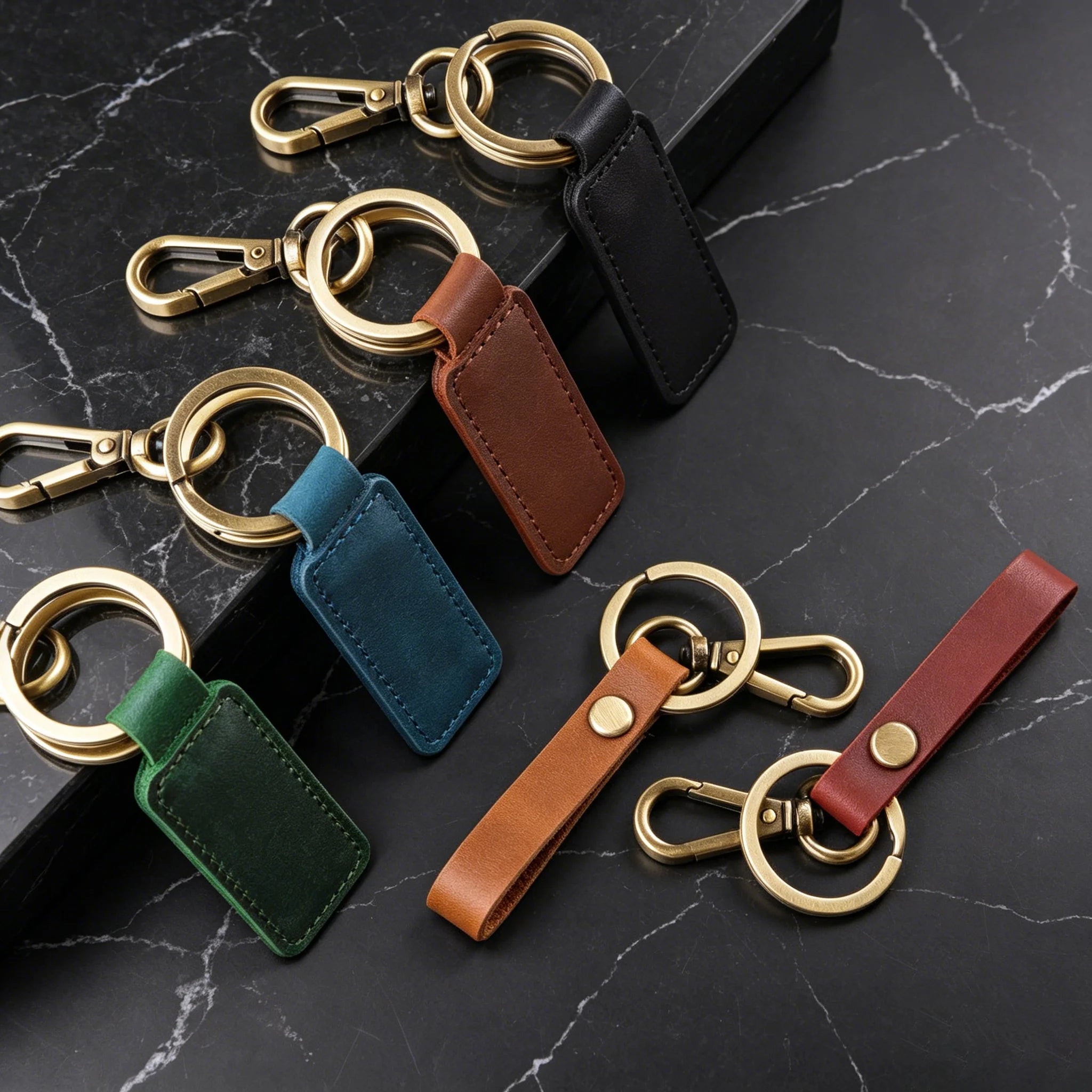 Vintage Handmade Genuine Leather Keychain with Brass Hardware for Car Keys