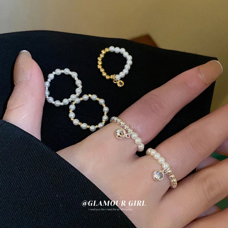 Cute Minimalist Natural Pearl Beaded Rings for Women Korean Irregular Pearl Finger Rings Trend Women Jewelry Gifts