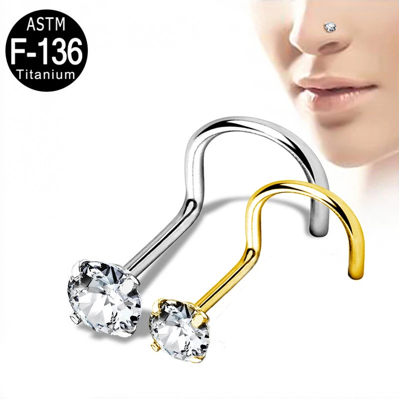 GZN ASTM F136 Titanium Nose Rings CZ Round Tops Nose Screw Rings Piercing Jewelry Factory