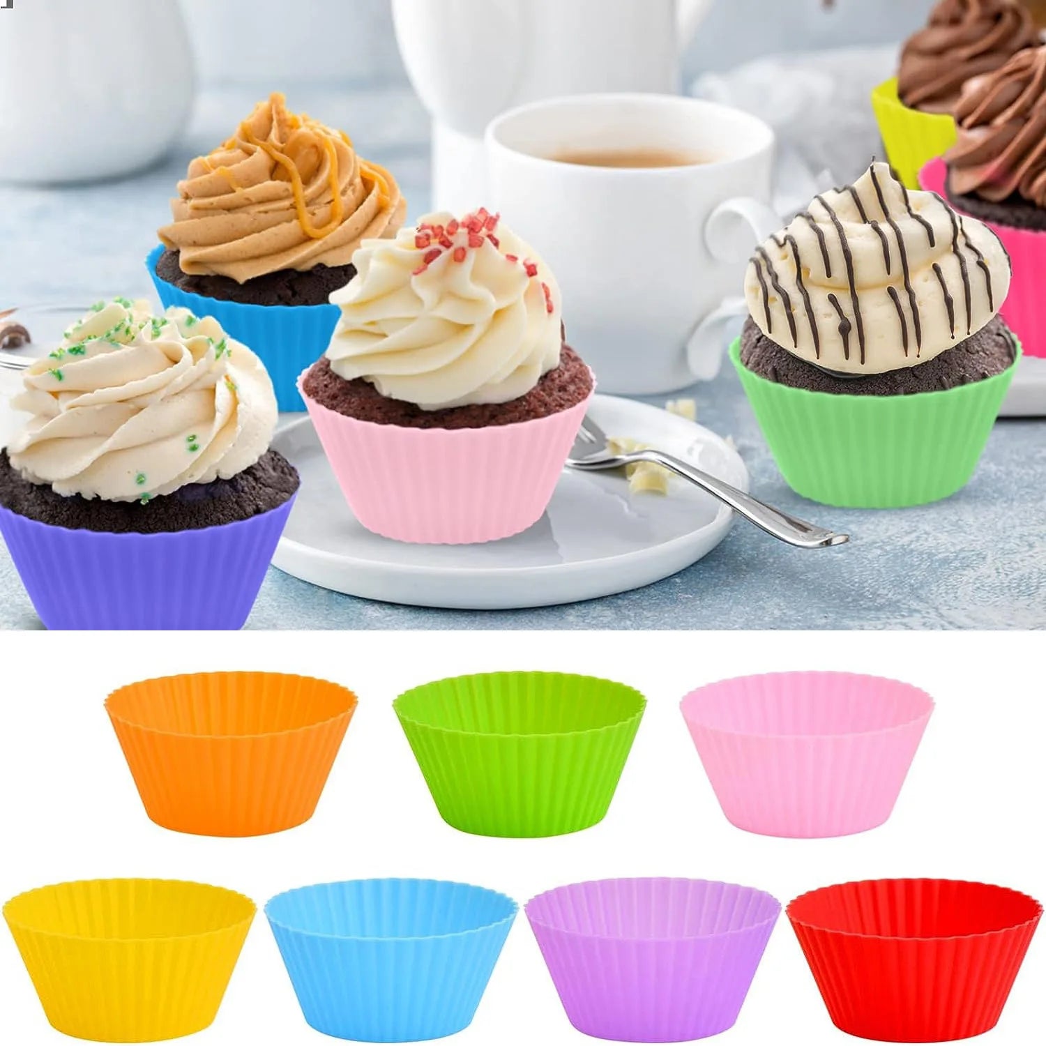 Silicone Baking Cups Reusable Muffin Liners Non-Stick Cup Cake Molds Set Cupcake