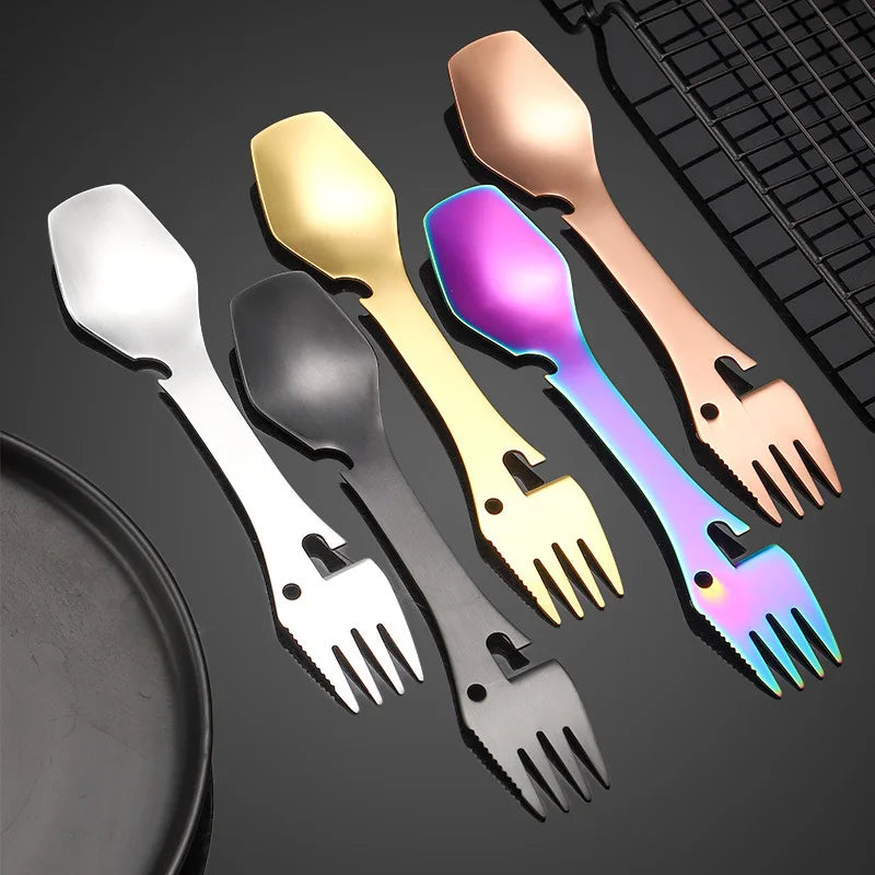 430 Stainless Steel Spoon Portable Tableware 5 in 1 Multifunctional Spoons Outdoor Camp Utensil Picnic Tool