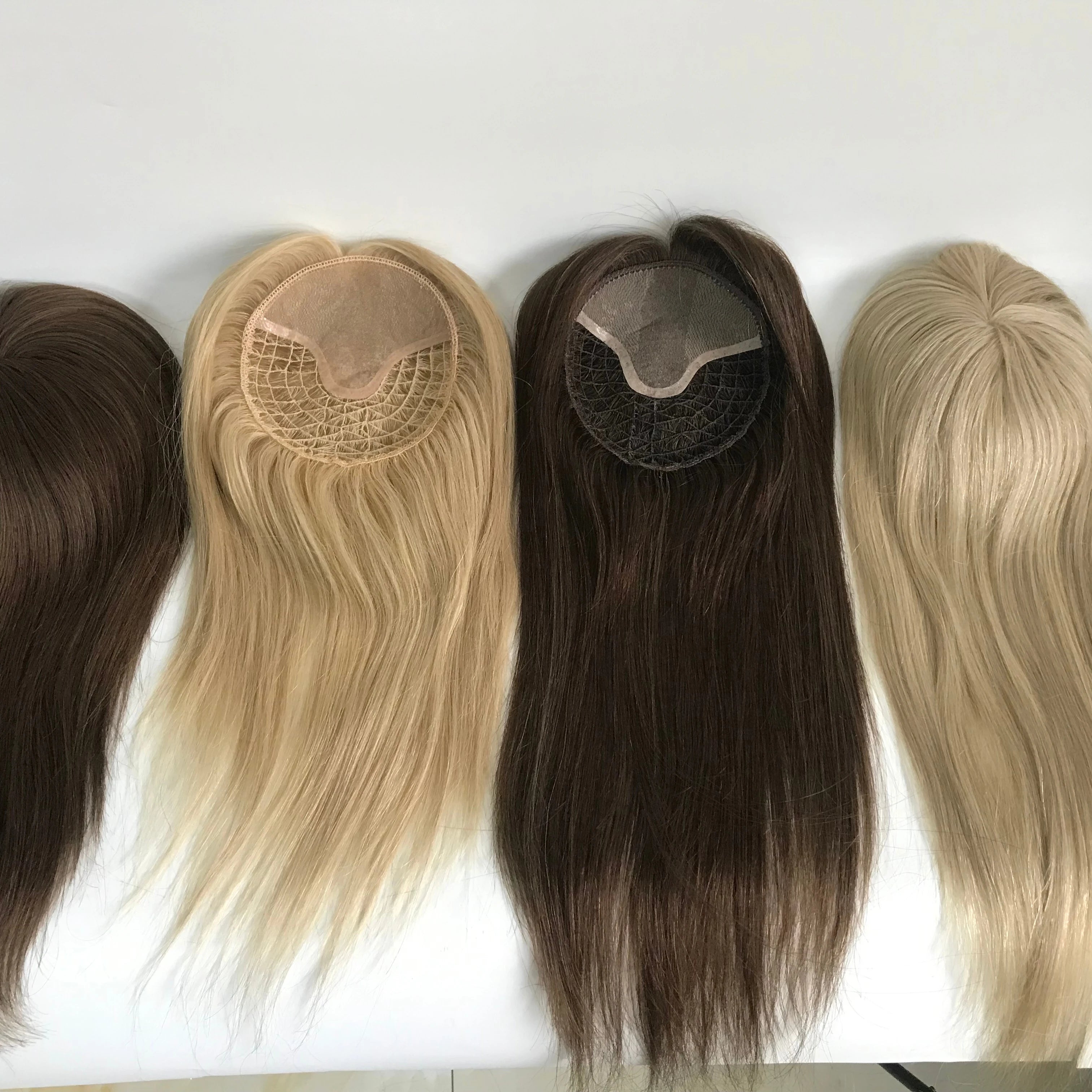 Ready Ship Mono Top Fishnet Base Color Brown Blonde Human Virgin Hair Wiglet Piece Women Topper Toupees