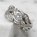 CAOSHI Simple Style Leaf Shaped Cubic Zirconia Hollow Design Band Rings for Women Fashion Party Wedding Silver Plated CZ Rings