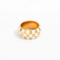 Joolim Jewelry Wholesale 18K Gold Plated White Plaid Stainless Steel Chunky Rings for Women Rings