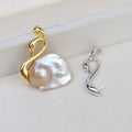 S925 Silver Baroque Pendant Handmade DIY Whooper Swan Head Double-Sided Special-Shape Pearl Empty-String Accessories 1774