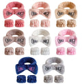 Cute Women Letter Bowknot Plush Headband Face Washing Hair Band Elastic Headwear