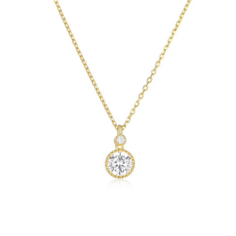 Fashion Jewelry Necklace 925 Sterling Silver Pendant Necklace Round Zircon Charm 18k Gold Plated Necklace Women