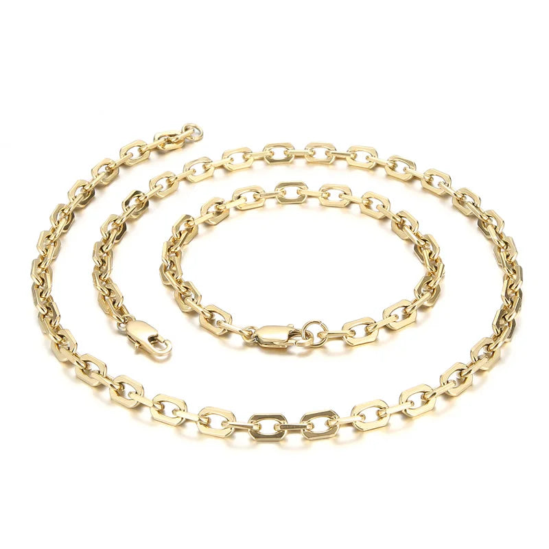 Kalen Casual Gold/Silver/Black Stainless Steel Oval Links 500mm Necklace&200mmBracelet Jewelry Set