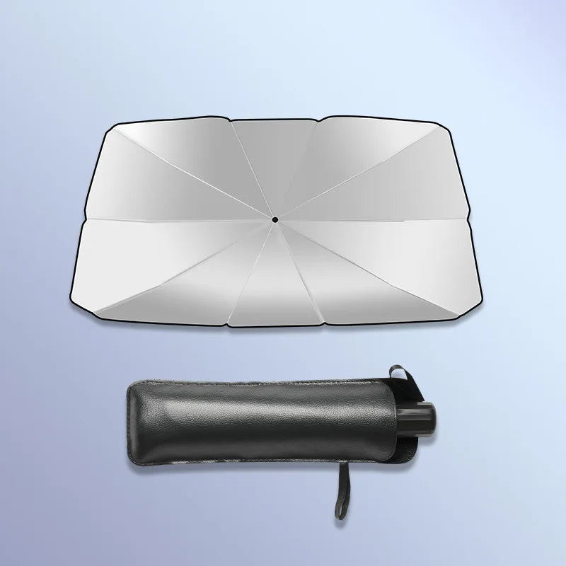 Wholesale Durable Black 3-Fold Anti-Ultraviolet Polyester Car Sunshade Umbrella Fiberglass+Steel Frame Customized Logo Manual