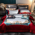 Luxury Satin 100% Cotton Court Style Red Bed Sheet king Size  Grey Embroidery Quilt Cover Home Textile Bedding Set