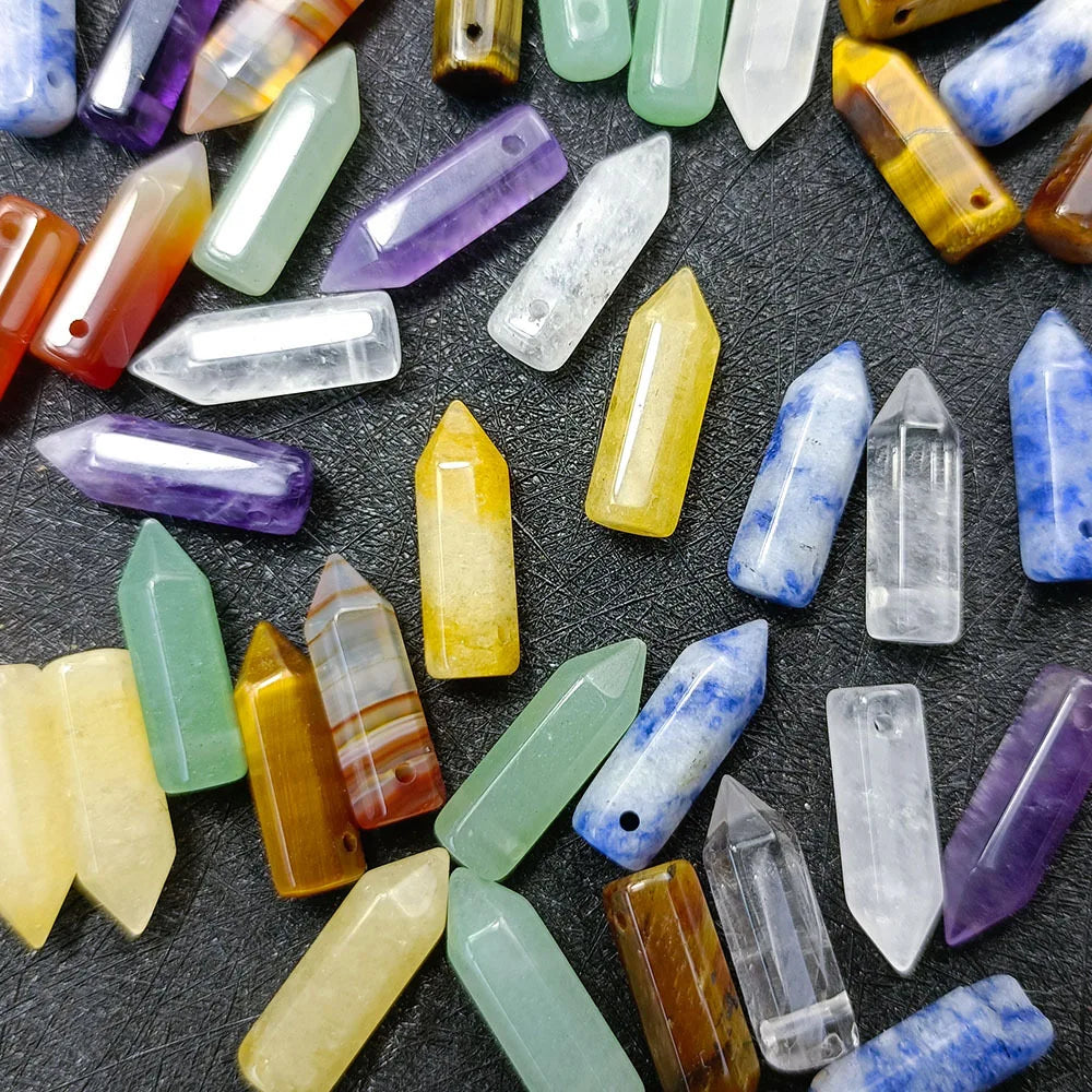 Wholesale Polished Semi Precious Mini Crystal Hexagonal Rose Quartz Amethyst Crystal Point With Holes