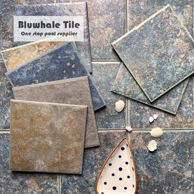Bluwhale Tile Spa Pool Waterline Anti Slip Ink Jet Printing Antique Color Matte Square Large Pool Tile 6c6 Ceramic Pool Tiles
