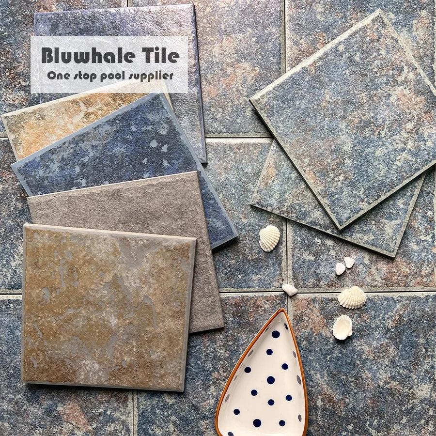 Bluwhale Tile Spa Pool Waterline Anti Slip Ink Jet Printing Antique Color Matte Square Large Pool Tile 6c6 Ceramic Pool Tiles