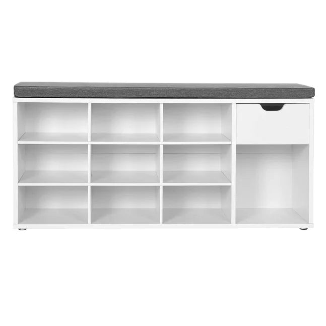 Modern White Wood Storage Shoe Cabinet with Cushion Simple Home Furniture Shoe Rack Panel Style