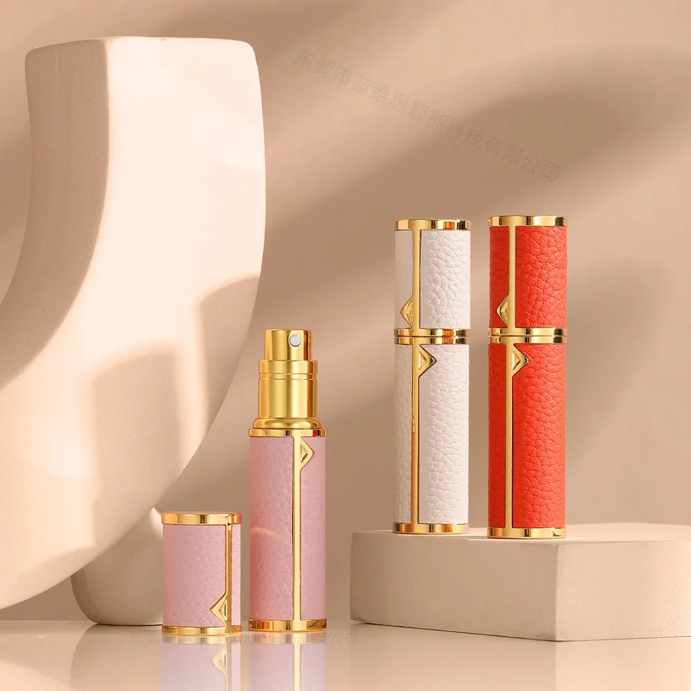 Luxury Travel Spray Perfume Bottle 5ml Cologne Custom Logo Aluminum Leather Shell Portable Perfume Spray Bottles With Lid