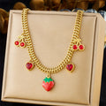 New Cartoon Stainless Steel Cruit Pendant Necklace Non Tarnish 18k Pvd Gold Plated Red Heart Strawberries Cherry Charm Necklace
