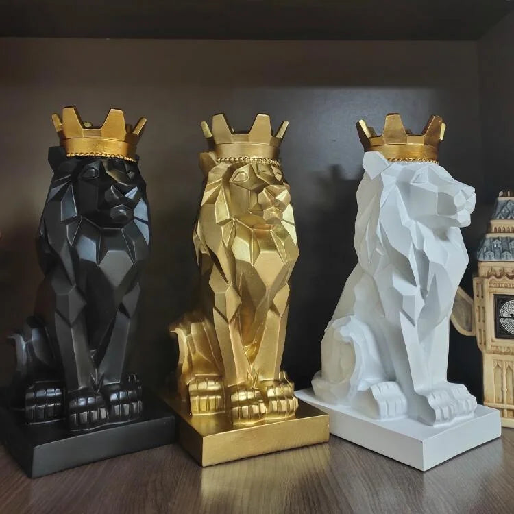 Custom Outdoor Modern Art Fiberglass Resin Animal Geometric Sculpture Large Lion Statue