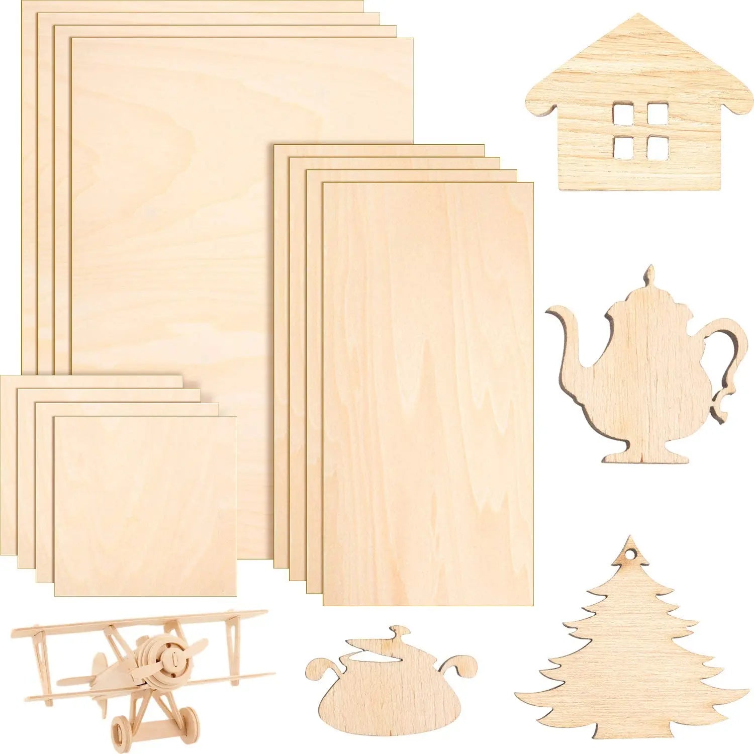 DIE 1.5--10MM Natural Wood Sheets Laser Cutting Commercial Basswood Plywood Basswood Sheets for Craft 3D Puzzle Toys
