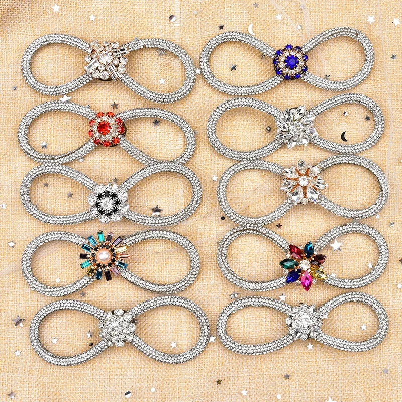 Cute Rhinestone Bowknot Brooch With Crystal Flower Buckle Women Girls Jewelry Pins for Dress Belt Collar Shoes Decoration