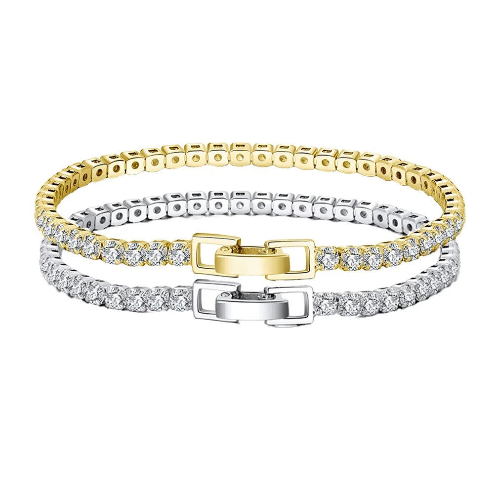SB92 Fine Jewelry 925 Sterling Silver Bracelet CZ Crystal 3mm Cubic Zirconia Tennis Bracelet for Women
