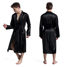Wholesale Luxury Silk Satin Men's Night Wear Long Robe for Sleepwear Men's Silk Pajamas