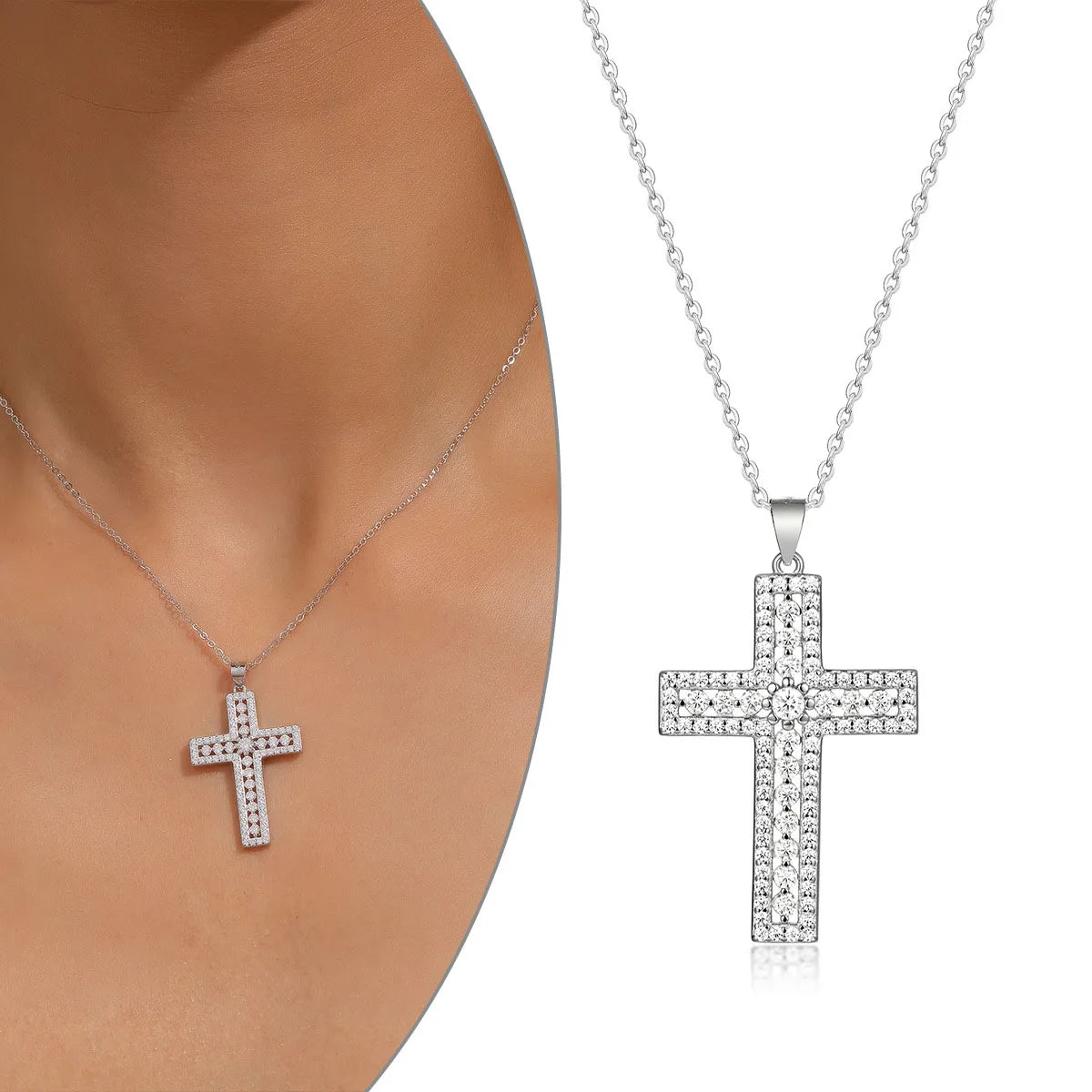 S925 Silver Hollow Cross Necklace with Moissanite Pendant Simple Accessories for Engagement Chains Type Wholesale Hot Spot