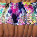 New Trendy Women Distressed Denim Jeans Shorts Stretch Hollow Button Tie Dye Printed Ripped Jeans Shorts