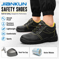 JIANKUN  Anti Smashing Waterproof Breathable Leather SteelToe Iron Steel Safety Middle  Cut Boots for Industrial Construction