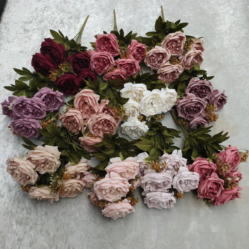 Wholesale Artificial Silk  Rose Bouquets for Wedding Decoration Flowers